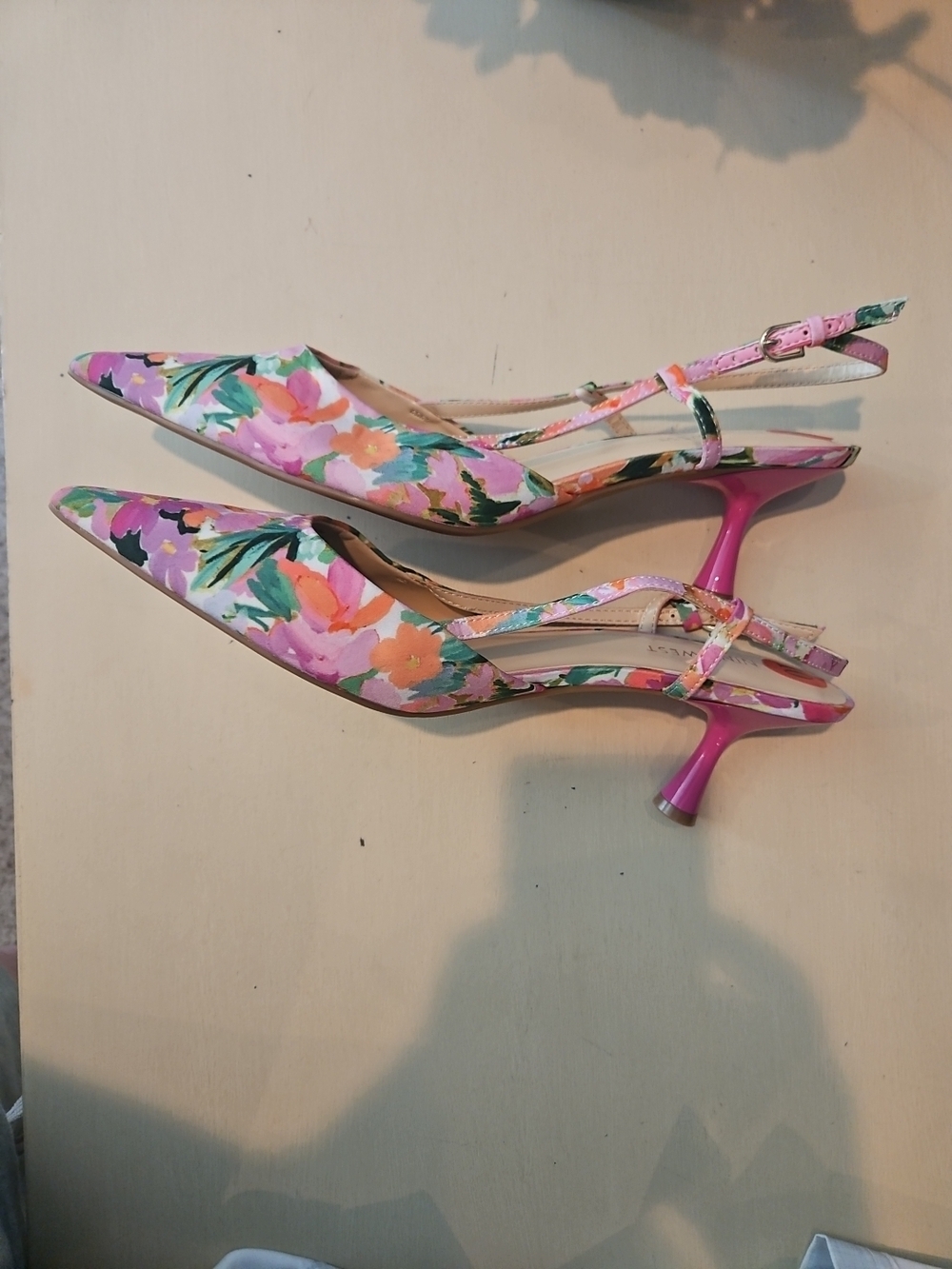 Nine West Pink Floral Slingback Pointed-Toe Kitte Heel New No Box - Picture 4 of 7